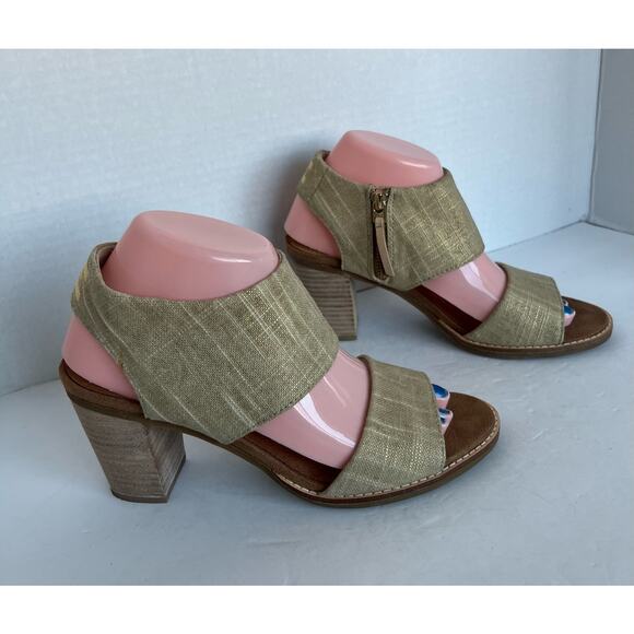 Toms Majorca Champagne Metallic Foil Textile Cutout Natural Heel Sandals Size 8 - Picture 3 of 9